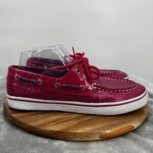 Sperry Bahama Shoes Youth Size 6 Hot Pink Sequin Boat Deck Casual Top-Sider
